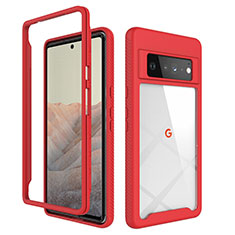 Silicone Transparent Frame Case Cover 360 Degrees ZJ1 for Google Pixel 6 Pro 5G Red
