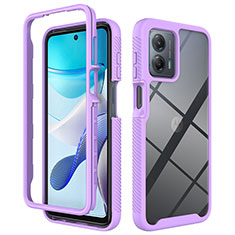Silicone Transparent Frame Case Cover 360 Degrees ZJ1 for Motorola Moto G 5G (2023) Clove Purple