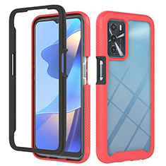 Silicone Transparent Frame Case Cover 360 Degrees ZJ1 for Oppo A16 Red