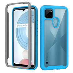 Silicone Transparent Frame Case Cover 360 Degrees ZJ1 for Realme C25Y India Sky Blue