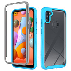 Silicone Transparent Frame Case Cover 360 Degrees ZJ1 for Samsung Galaxy A11 Sky Blue