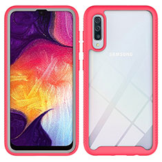 Silicone Transparent Frame Case Cover 360 Degrees ZJ1 for Samsung Galaxy A50 Hot Pink