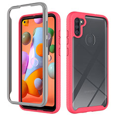 Silicone Transparent Frame Case Cover 360 Degrees ZJ1 for Samsung Galaxy M11 Hot Pink