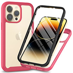 Silicone Transparent Frame Case Cover 360 Degrees ZJ3 for Apple iPhone 13 Pro Hot Pink