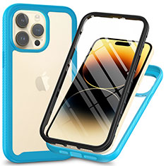 Silicone Transparent Frame Case Cover 360 Degrees ZJ3 for Apple iPhone 13 Pro Max Sky Blue