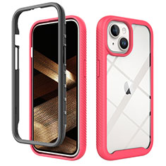 Silicone Transparent Frame Case Cover 360 Degrees ZJ3 for Apple iPhone 15 Plus Hot Pink