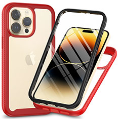 Silicone Transparent Frame Case Cover 360 Degrees ZJ3 for Apple iPhone 15 Pro Max Red