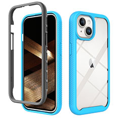 Silicone Transparent Frame Case Cover 360 Degrees ZJ3 for Apple iPhone 15 Sky Blue