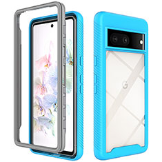 Silicone Transparent Frame Case Cover 360 Degrees ZJ3 for Google Pixel 7 5G Sky Blue