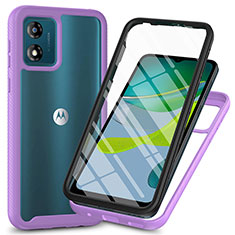 Silicone Transparent Frame Case Cover 360 Degrees ZJ3 for Motorola Moto E13 Purple