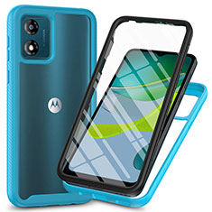 Silicone Transparent Frame Case Cover 360 Degrees ZJ3 for Motorola Moto E13 Sky Blue