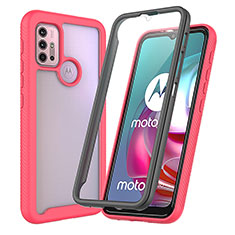 Silicone Transparent Frame Case Cover 360 Degrees ZJ3 for Motorola Moto G10 Hot Pink