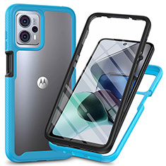 Silicone Transparent Frame Case Cover 360 Degrees ZJ3 for Motorola Moto G13 Sky Blue