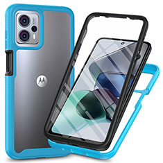 Silicone Transparent Frame Case Cover 360 Degrees ZJ3 for Motorola Moto G23 Sky Blue