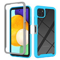 Silicone Transparent Frame Case Cover 360 Degrees ZJ3 for Samsung Galaxy A22 5G Sky Blue