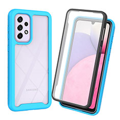 Silicone Transparent Frame Case Cover 360 Degrees ZJ3 for Samsung Galaxy A33 5G Sky Blue