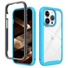 Silicone Transparent Frame Case Cover 360 Degrees ZJ4 for Apple iPhone 13 Pro Max Sky Blue