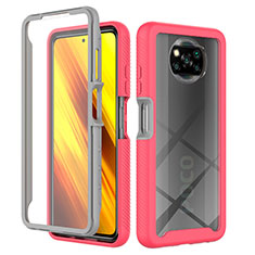 Silicone Transparent Frame Case Cover 360 Degrees ZJ4 for Xiaomi Poco X3 Pro Hot Pink