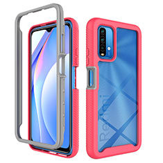 Silicone Transparent Frame Case Cover 360 Degrees ZJ4 for Xiaomi Redmi 9 Power Hot Pink