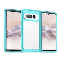 Silicone Transparent Frame Case Cover J01S for Google Pixel Fold 5G Blue