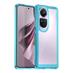 Silicone Transparent Frame Case Cover J01S for Oppo Reno10 5G Cyan