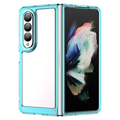 Silicone Transparent Frame Case Cover J01S for Samsung Galaxy Z Fold4 5G Cyan