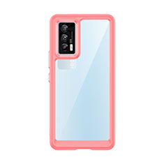 Silicone Transparent Frame Case Cover J01S for Vivo iQOO 7 India 5G Hot Pink