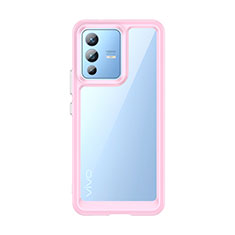 Silicone Transparent Frame Case Cover J01S for Vivo V23 5G Pink