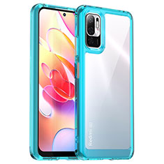 Silicone Transparent Frame Case Cover J01S for Xiaomi Redmi Note 10 5G Cyan