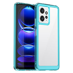 Silicone Transparent Frame Case Cover J01S for Xiaomi Redmi Note 12 4G Cyan