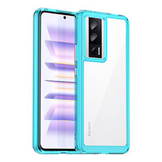 Silicone Transparent Frame Case Cover J02S for Xiaomi Poco F5 Pro 5G Cyan