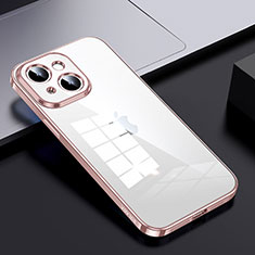 Silicone Transparent Frame Case Cover LD2 for Apple iPhone 14 Rose Gold