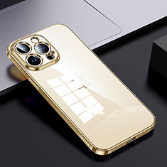 Silicone Transparent Frame Case Cover LD2 for Apple iPhone 15 Pro Gold