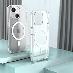 Silicone Transparent Frame Case Cover with Mag-Safe Magnetic QC1 for Apple iPhone 14 Clear