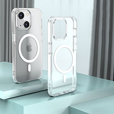 Silicone Transparent Frame Case Cover with Mag-Safe Magnetic QC1 for Apple iPhone 15 Clear