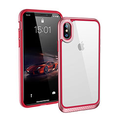 Silicone Transparent Mirror Frame Case 360 Degrees T08 for Apple iPhone Xs Red