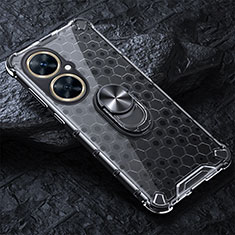 Silicone Transparent Mirror Frame Case 360 Degrees with Magnetic Finger Ring Stand AM1 for Huawei Nova 11i Gray