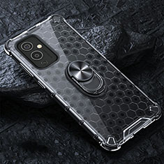 Silicone Transparent Mirror Frame Case 360 Degrees with Magnetic Finger Ring Stand AM1 for OnePlus 9 5G Gray