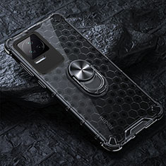 Silicone Transparent Mirror Frame Case 360 Degrees with Magnetic Finger Ring Stand AM1 for Xiaomi Redmi K40S 5G Black