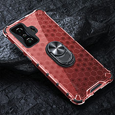 Silicone Transparent Mirror Frame Case 360 Degrees with Magnetic Finger Ring Stand AM1 for Xiaomi Redmi K50 Gaming 5G Red