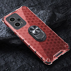 Silicone Transparent Mirror Frame Case 360 Degrees with Magnetic Finger Ring Stand AM1 for Xiaomi Redmi Note 11T Pro 5G Red