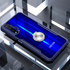 Silicone Transparent Mirror Frame Case 360 Degrees with Magnetic Finger Ring Stand for Huawei Honor 20S Blue