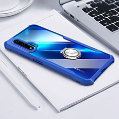 Silicone Transparent Mirror Frame Case 360 Degrees with Magnetic Finger Ring Stand for Huawei Nova 6 Blue