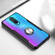 Silicone Transparent Mirror Frame Case 360 Degrees with Magnetic Finger Ring Stand for Oppo R17 Pro Black