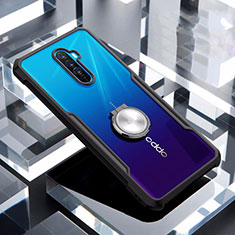 Silicone Transparent Mirror Frame Case 360 Degrees with Magnetic Finger Ring Stand for Oppo Reno Ace Black