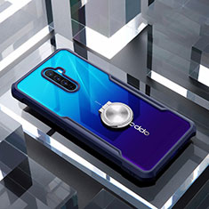 Silicone Transparent Mirror Frame Case 360 Degrees with Magnetic Finger Ring Stand for Oppo Reno Ace Blue