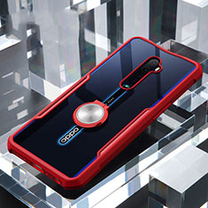 Silicone Transparent Mirror Frame Case 360 Degrees with Magnetic Finger Ring Stand for Oppo Reno2 Red