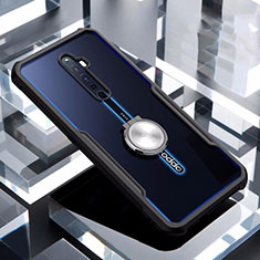 Silicone Transparent Mirror Frame Case 360 Degrees with Magnetic Finger Ring Stand for Oppo Reno2 Z Black