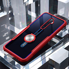 Silicone Transparent Mirror Frame Case 360 Degrees with Magnetic Finger Ring Stand for Oppo Reno2 Z Red