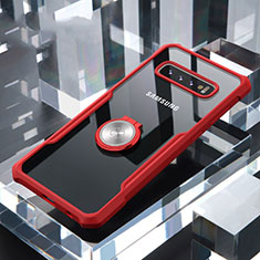 Silicone Transparent Mirror Frame Case 360 Degrees with Magnetic Finger Ring Stand for Samsung Galaxy S10 5G Red